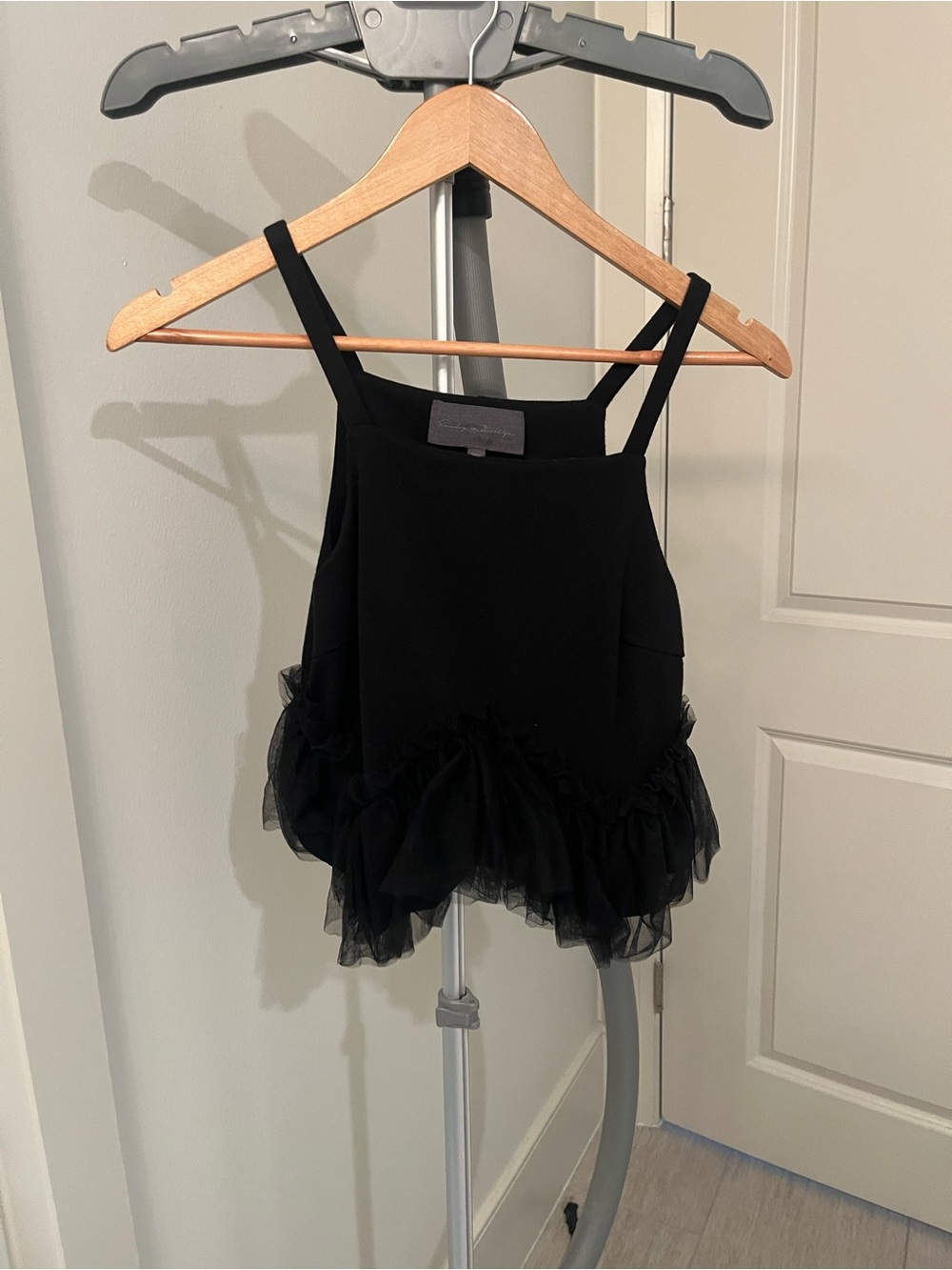 Sunday in Brooklyn Black Ruffled Tulle Hem Tank